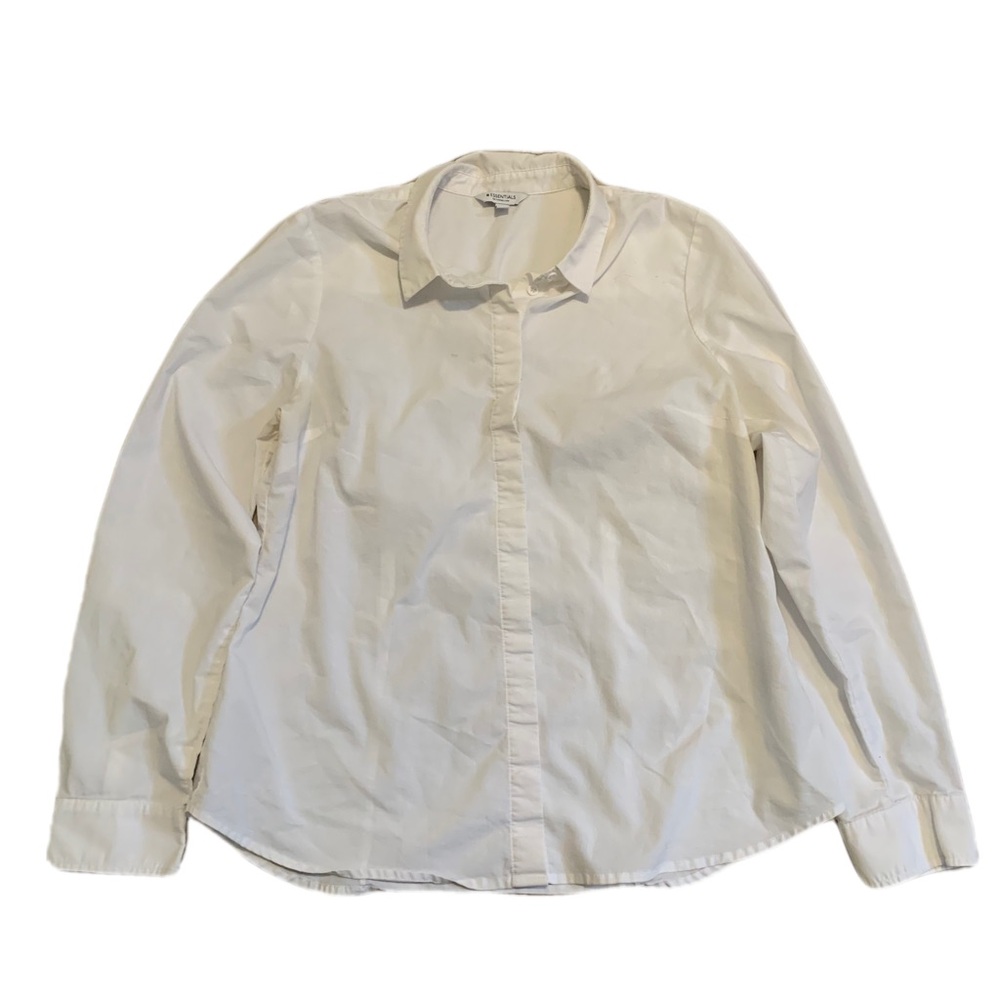 R ESSENTIALS by Reitmans White Button-Down Blouse, Size L/G